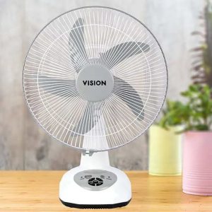 Vision Rechargeable Table Fan 14" White with USB Charger port