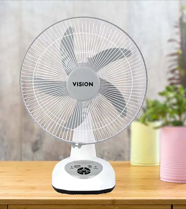 Vision Rechargeable Table Fan 14" White with USB Charger port